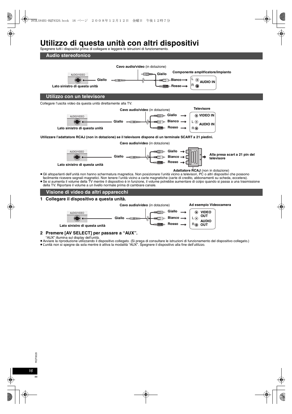 Utilizzo di questa unità con altri dispositivi | Panasonic DVDLS84 User Manual | Page 88 / 108