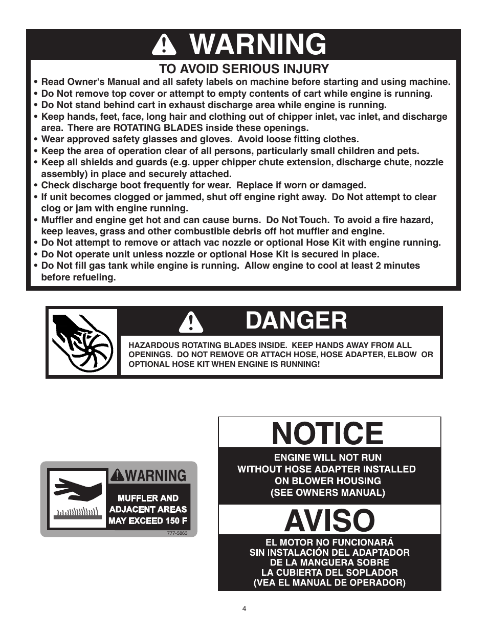 Warning, Danger | Agri-Fab 62468 User Manual | Page 4 / 24