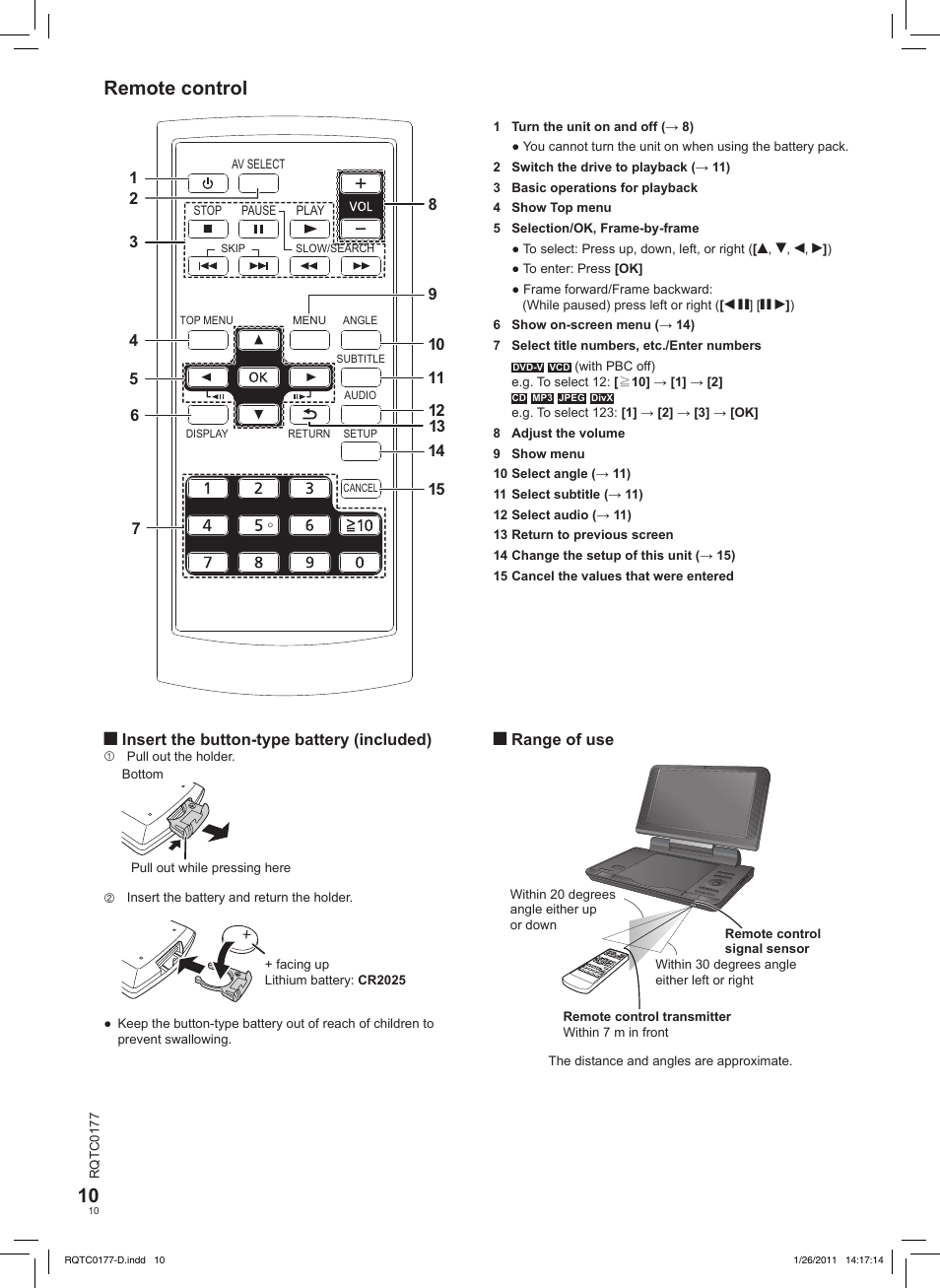 Remote control | Panasonic DVDLS92EG User Manual | Page 10 / 112