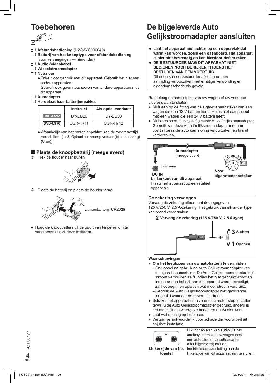 Toebehoren | Panasonic DVDLS92EG User Manual | Page 100 / 112