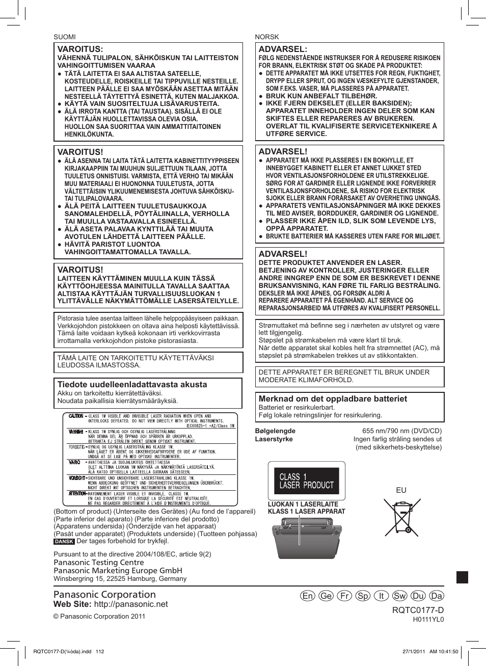 Panasonic DVDLS92EG User Manual | Page 112 / 112