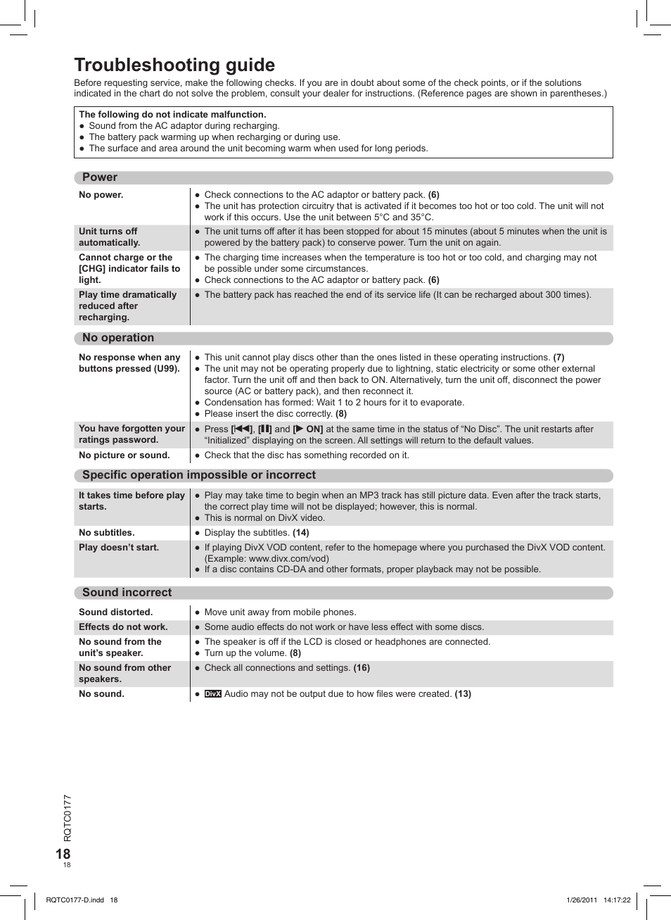 Troubleshooting guide | Panasonic DVDLS92EG User Manual | Page 18 / 112