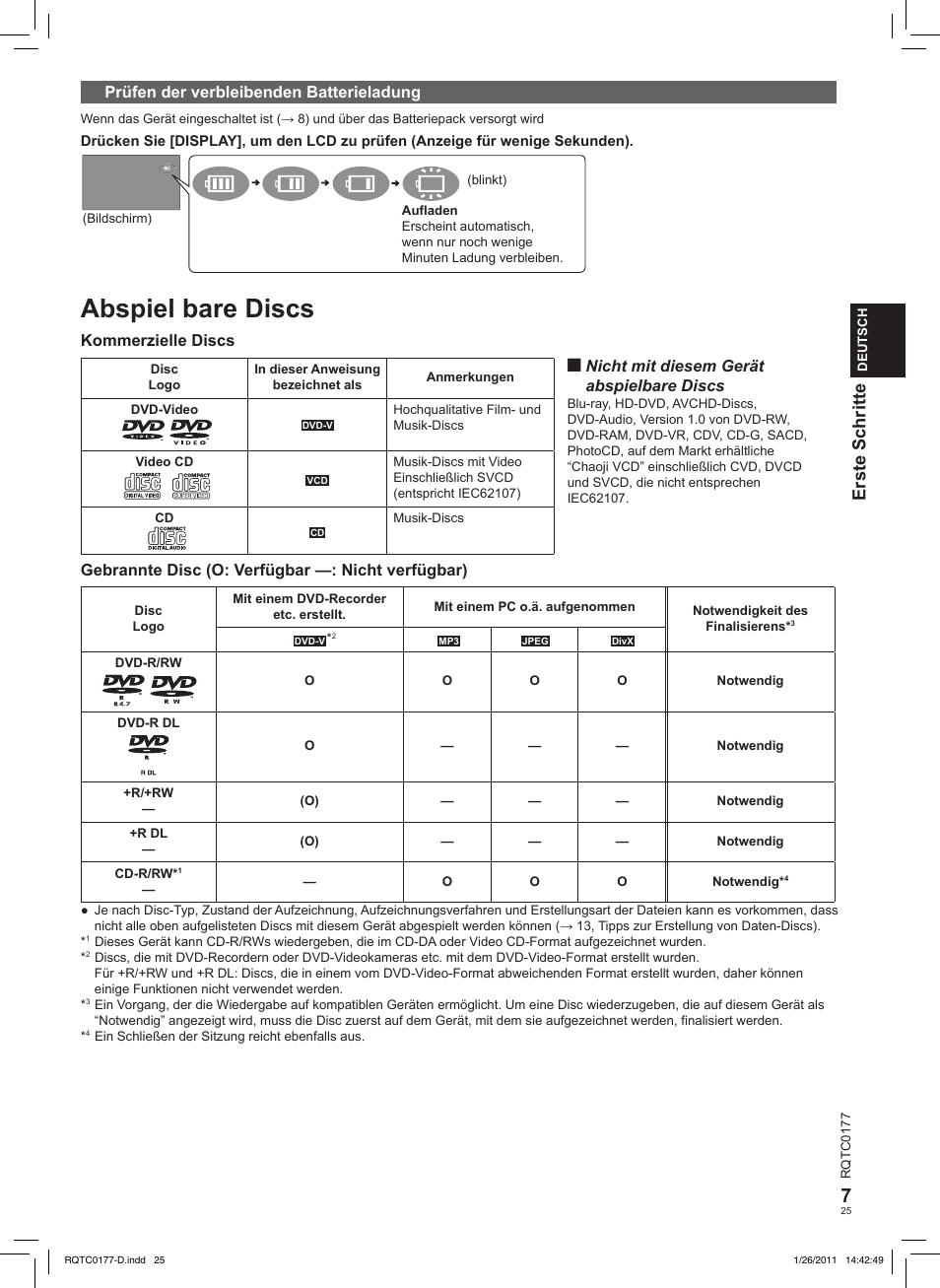 Abspiel bare discs, Erste schritte | Panasonic DVDLS92EG User Manual | Page 25 / 112