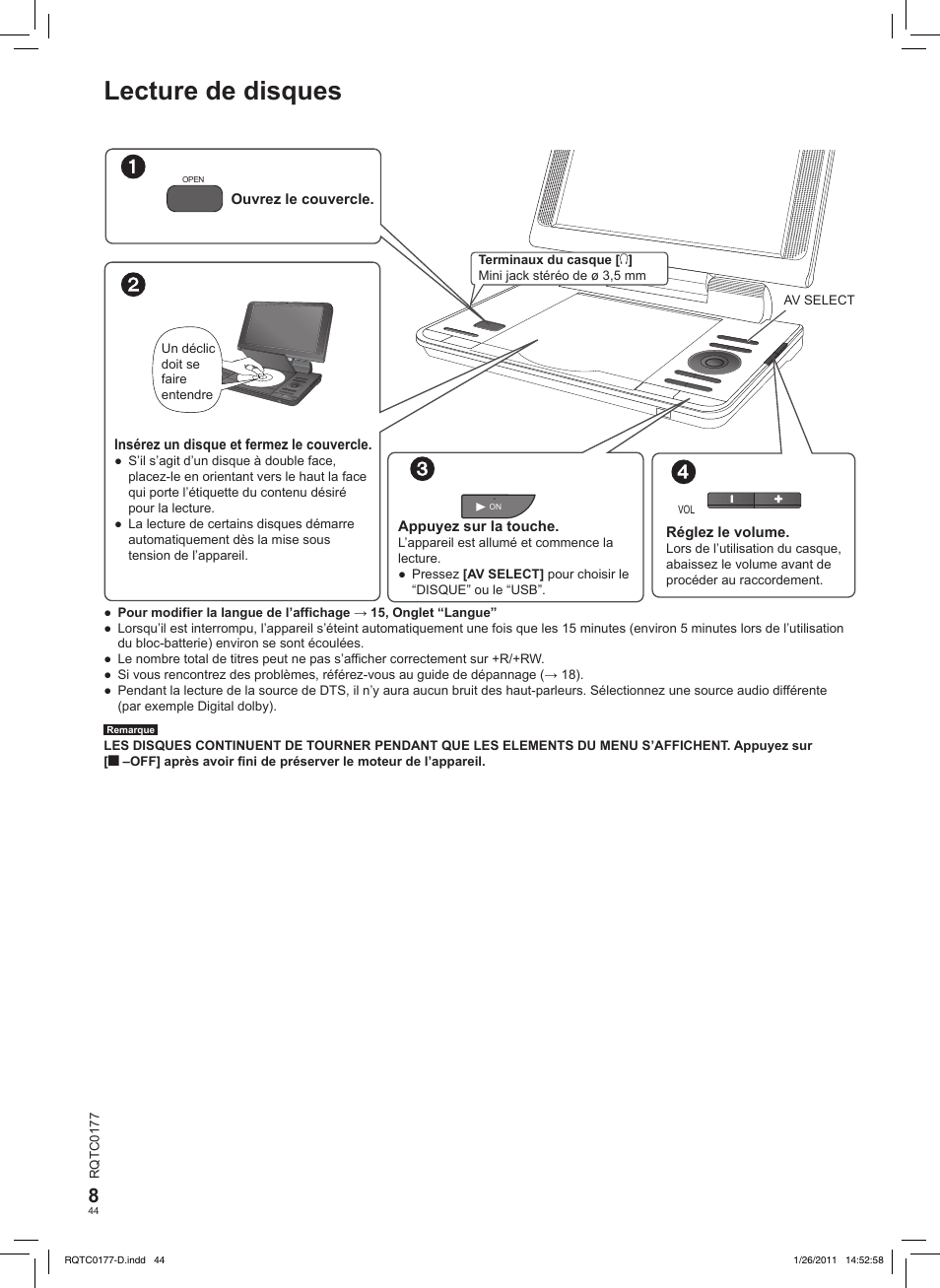 Lecture de disques | Panasonic DVDLS92EG User Manual | Page 44 / 112