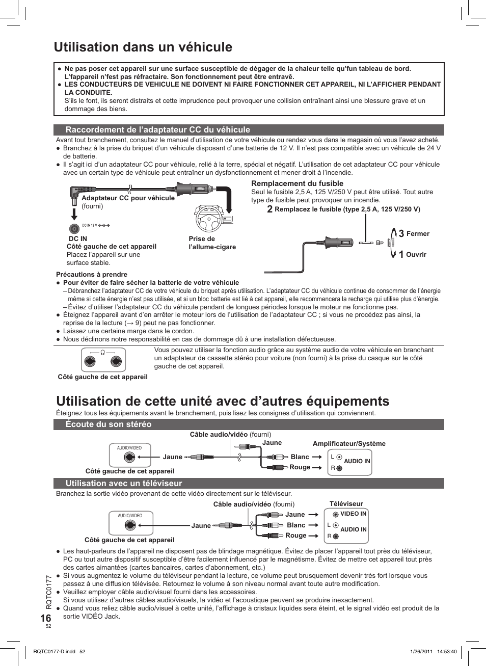 Utilisation dans un véhicule | Panasonic DVDLS92EG User Manual | Page 52 / 112