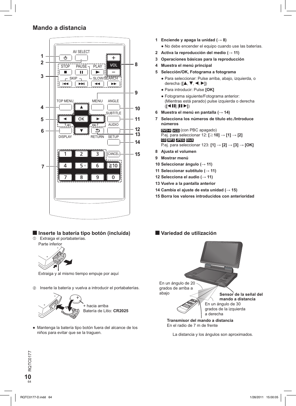 Mando a distancia | Panasonic DVDLS92EG User Manual | Page 64 / 112