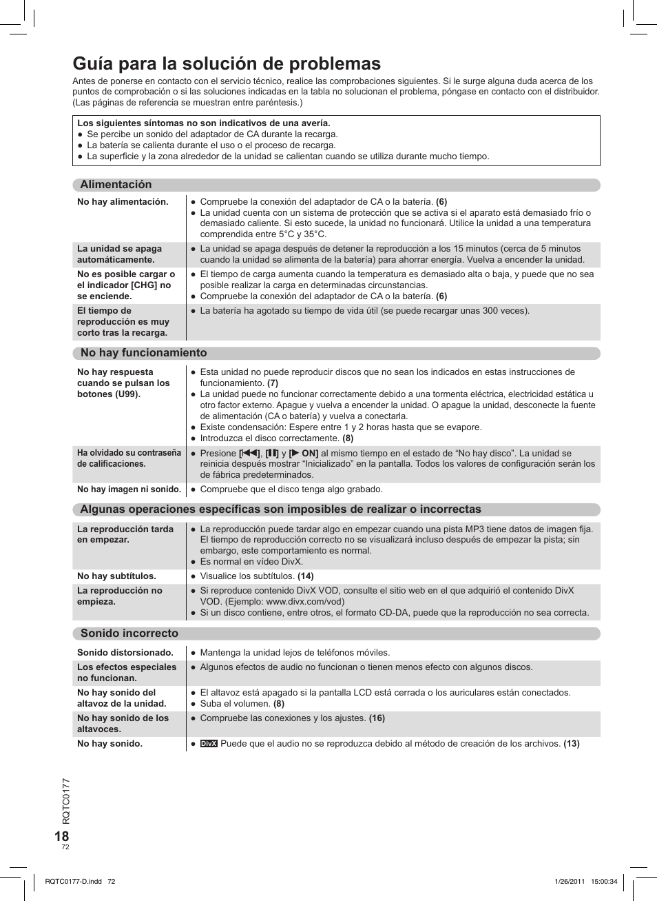 Guía para la solución de problemas | Panasonic DVDLS92EG User Manual | Page 72 / 112