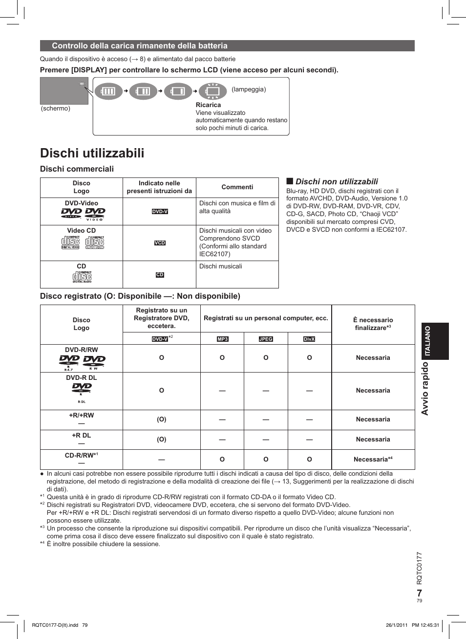 Dischi utilizzabili, Avvio rapido | Panasonic DVDLS92EG User Manual | Page 79 / 112