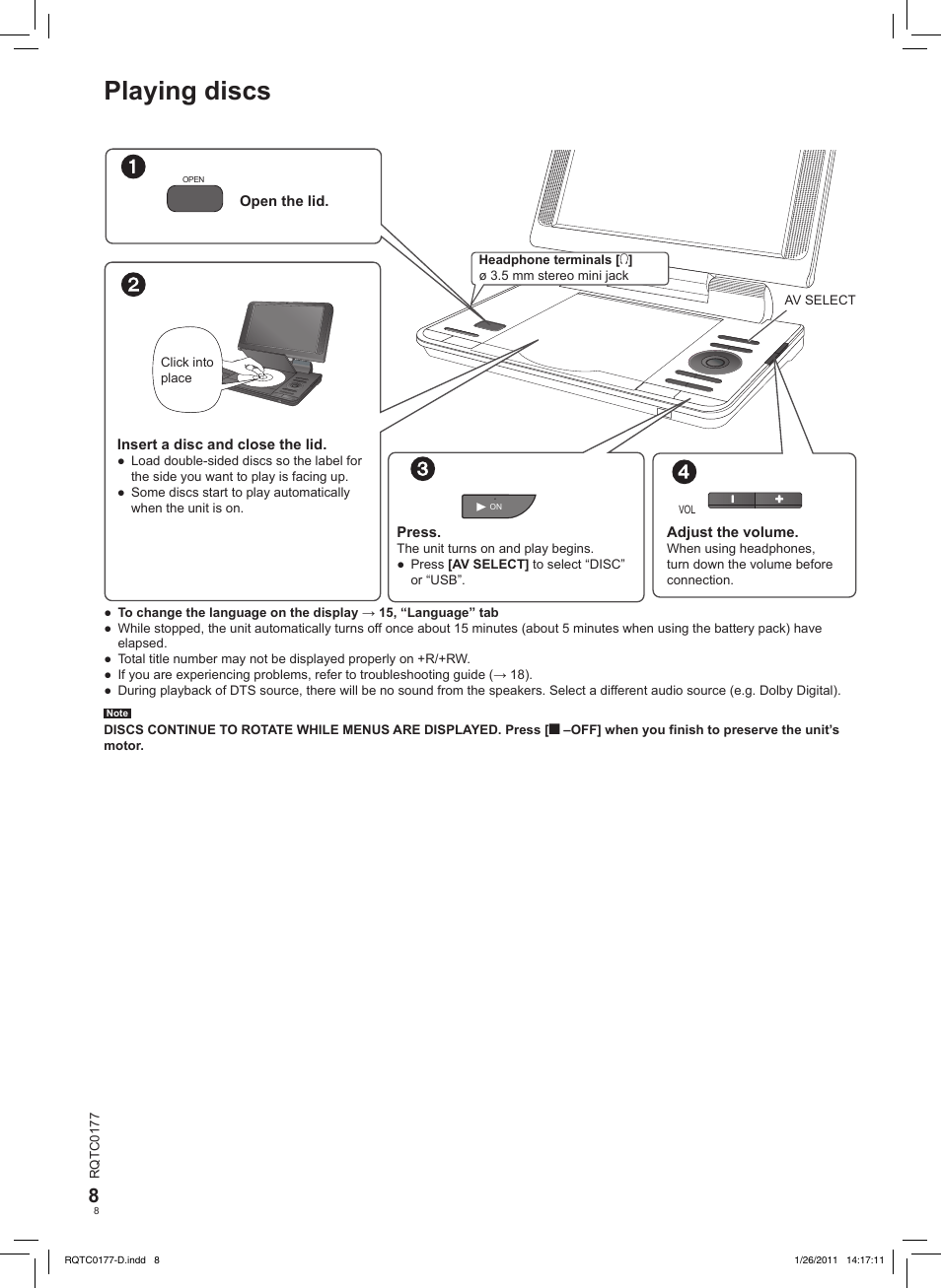 Playing discs | Panasonic DVDLS92EG User Manual | Page 8 / 112