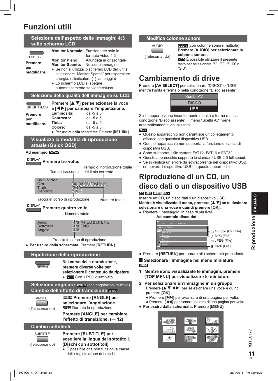 Funzioni utili, Cambiamento di drive, Riproduzione | Panasonic DVDLS92EG User Manual | Page 83 / 112