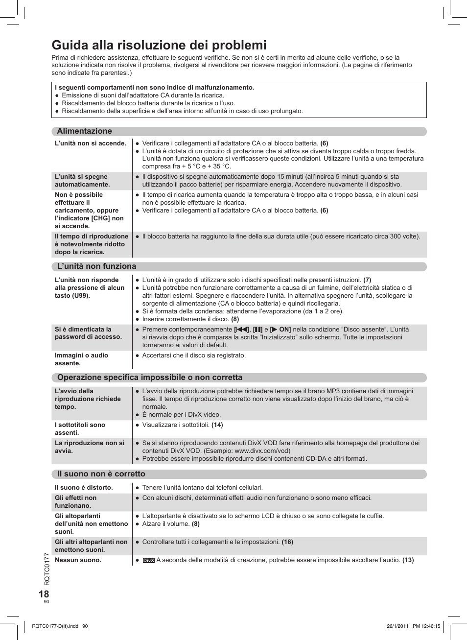 Guida alla risoluzione dei problemi | Panasonic DVDLS92EG User Manual | Page 90 / 112
