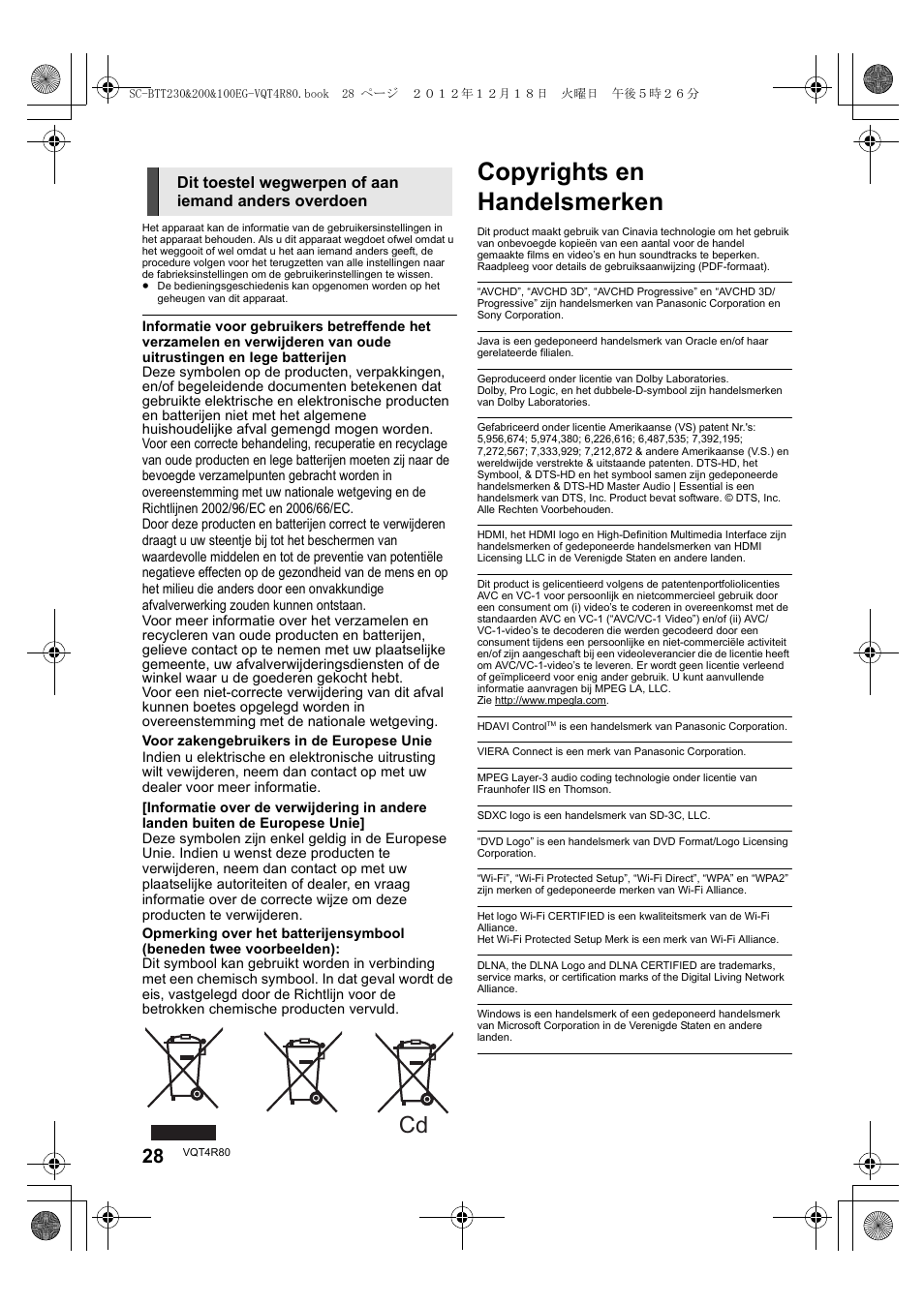 Copyrights en handelsmerken | Panasonic SCBTT200EG User Manual | Page 28 / 56