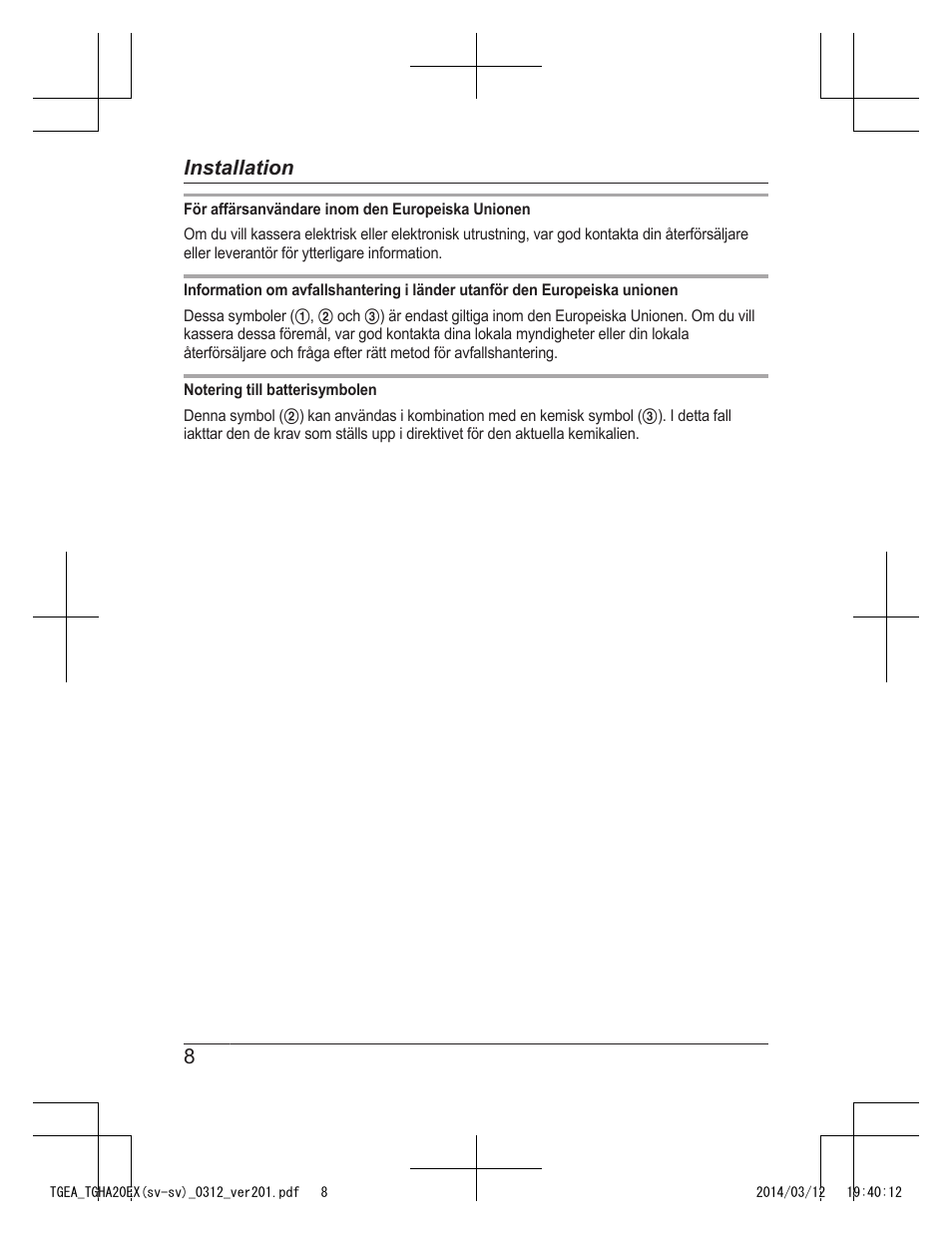 8installation | Panasonic KXTGEA20EX User Manual | Page 40 / 112