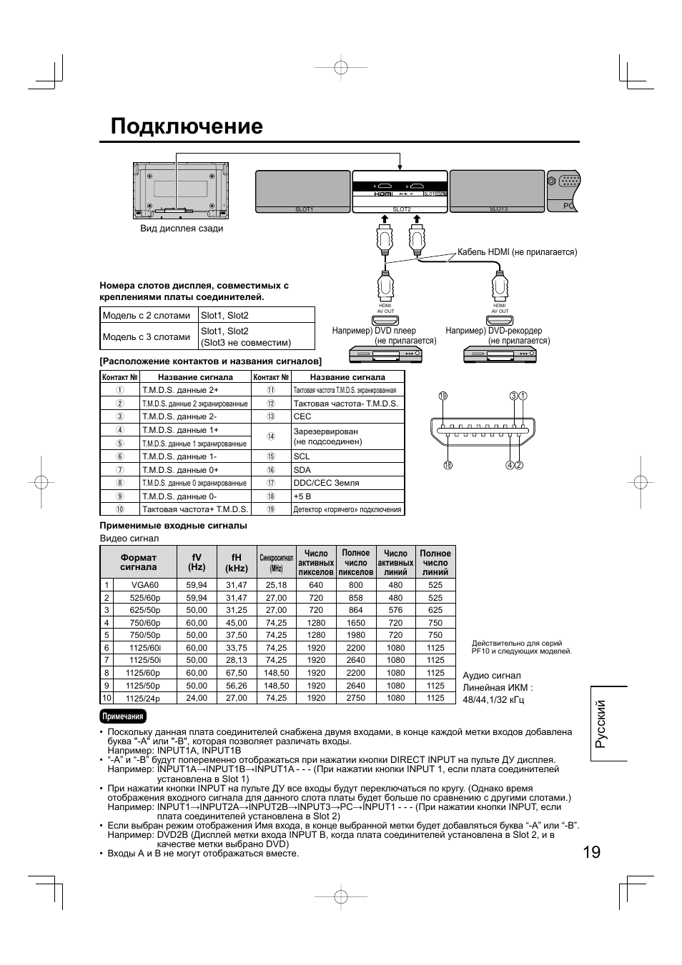 Подключение, Ру сский | Panasonic TYFB10HMD User Manual | Page 19 / 24