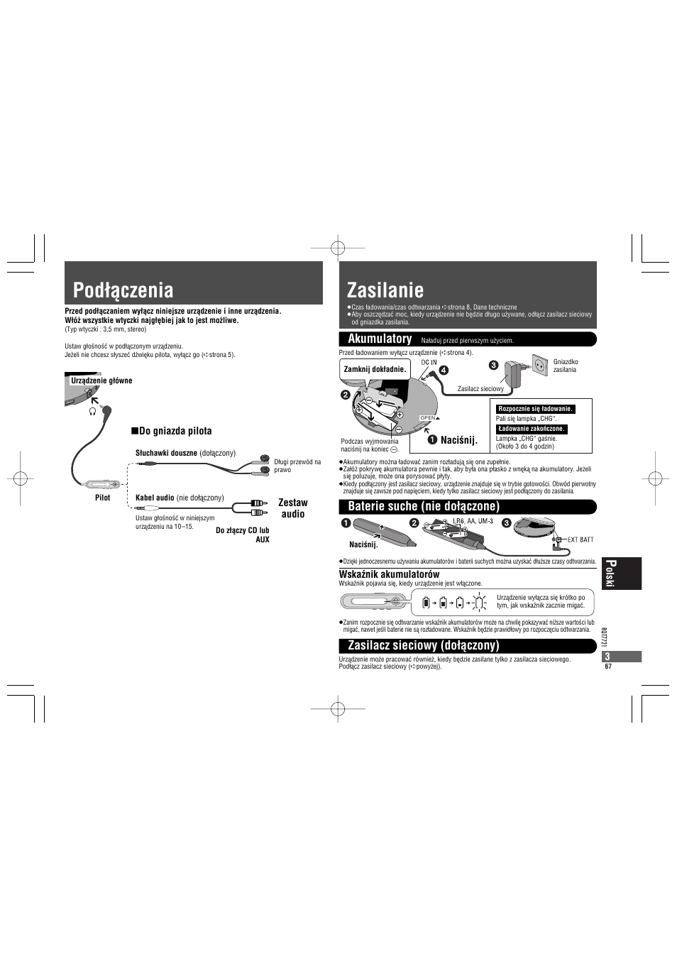 Zasilanie podìàczenia, Akumulatory | Panasonic SLCT720 User Manual | Page 67 / 84