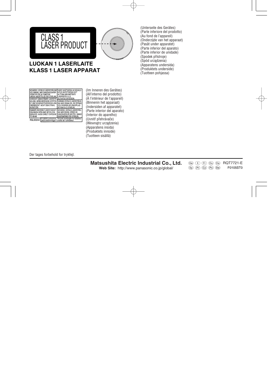 Class 1 laser product, Luokan 1 laserlaite klass 1 laser apparat | Panasonic SLCT720 User Manual | Page 84 / 84