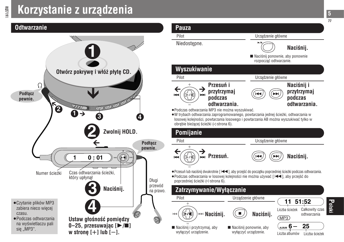 Korzystanie z urzàdzenia | Panasonic SLCT710 User Manual | Page 77 / 92