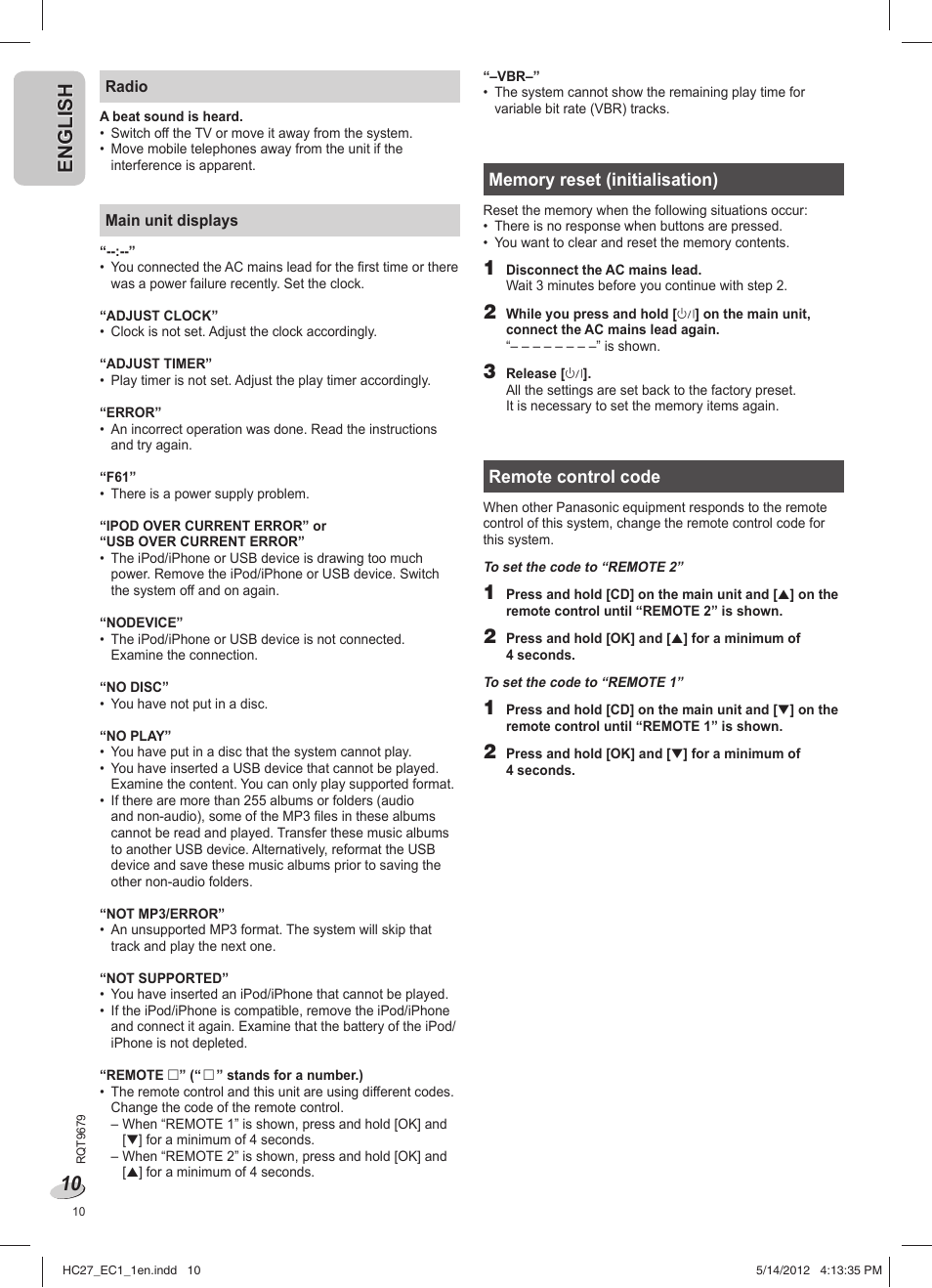 En g l is h english | Panasonic SCHC27 User Manual | Page 10 / 68