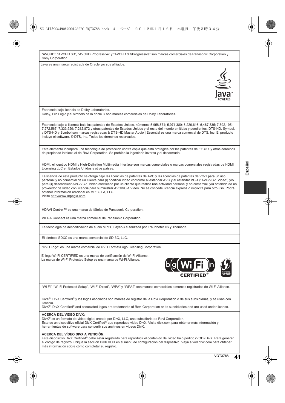 Panasonic SCBTT290EGK User Manual | Page 41 / 100