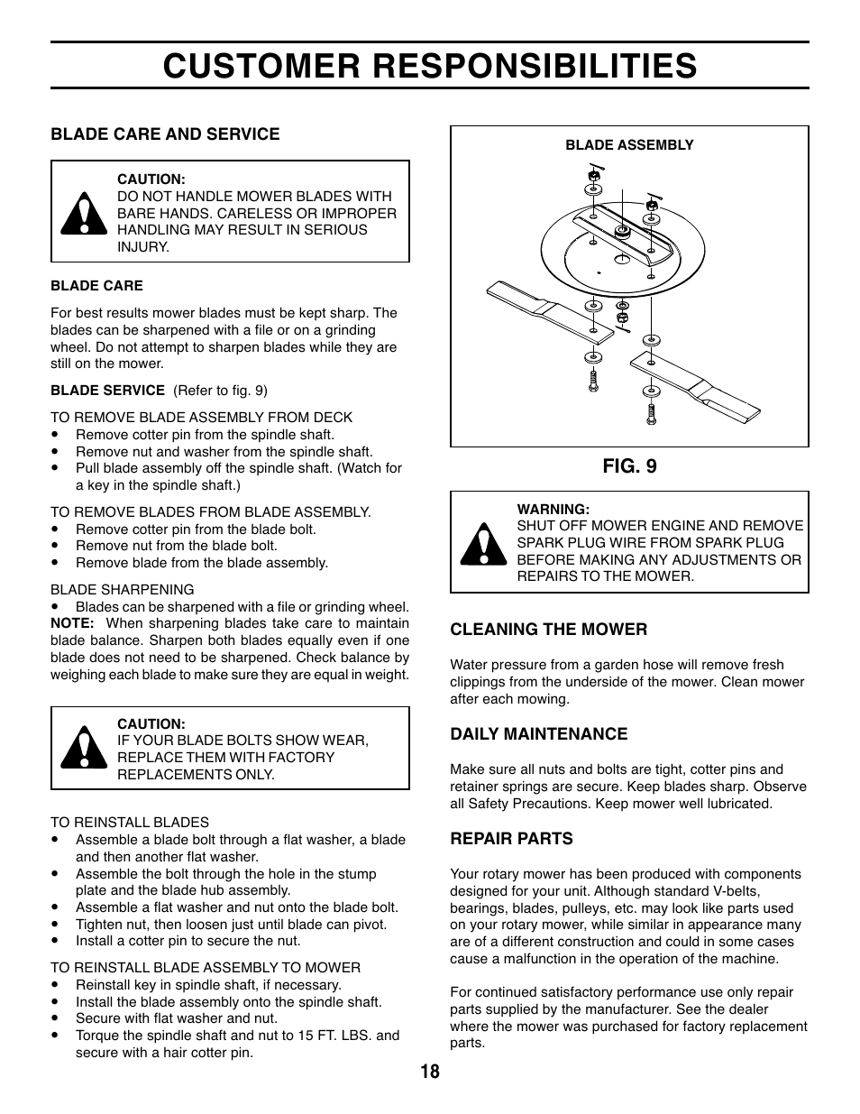 Customer responsibilities, Fig. 9 | Agri-Fab 45-03611 User Manual | Page 18 / 28
