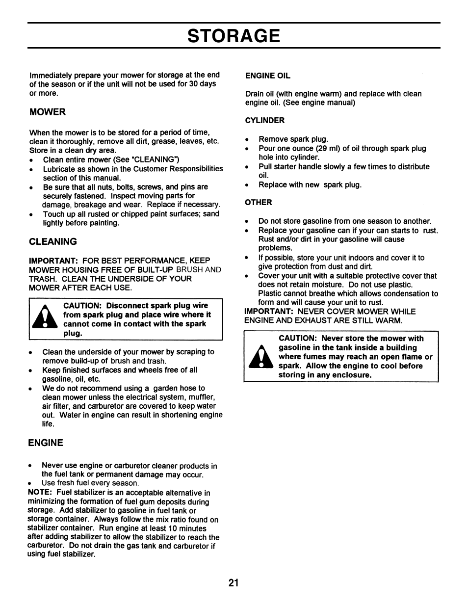 Storage | Agri-Fab 45-03611 User Manual | Page 21 / 28