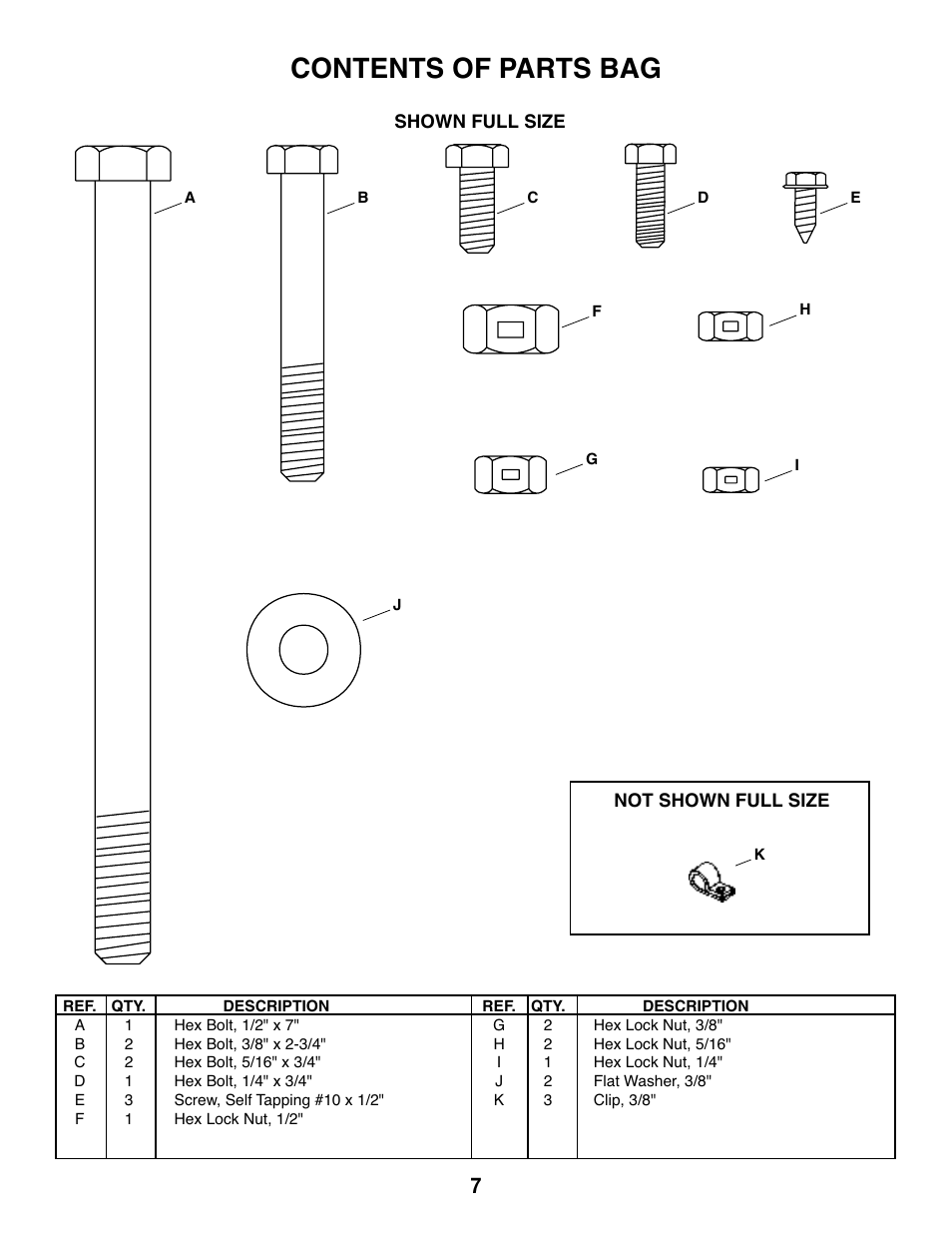 Contents of parts bag | Agri-Fab 45-03611 User Manual | Page 7 / 28