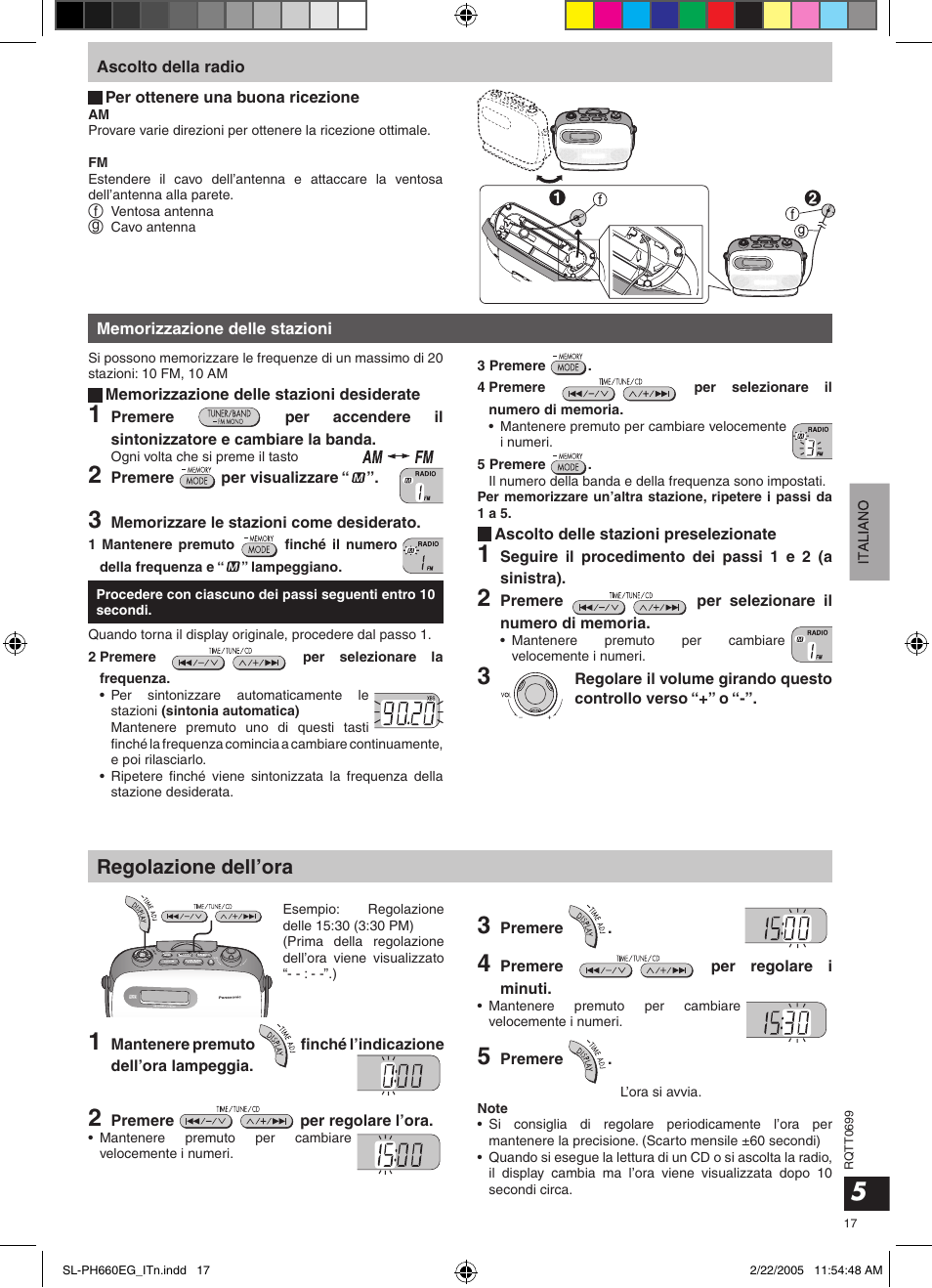 Regolazione dell’ora | Panasonic SLPH660 User Manual | Page 17 / 80