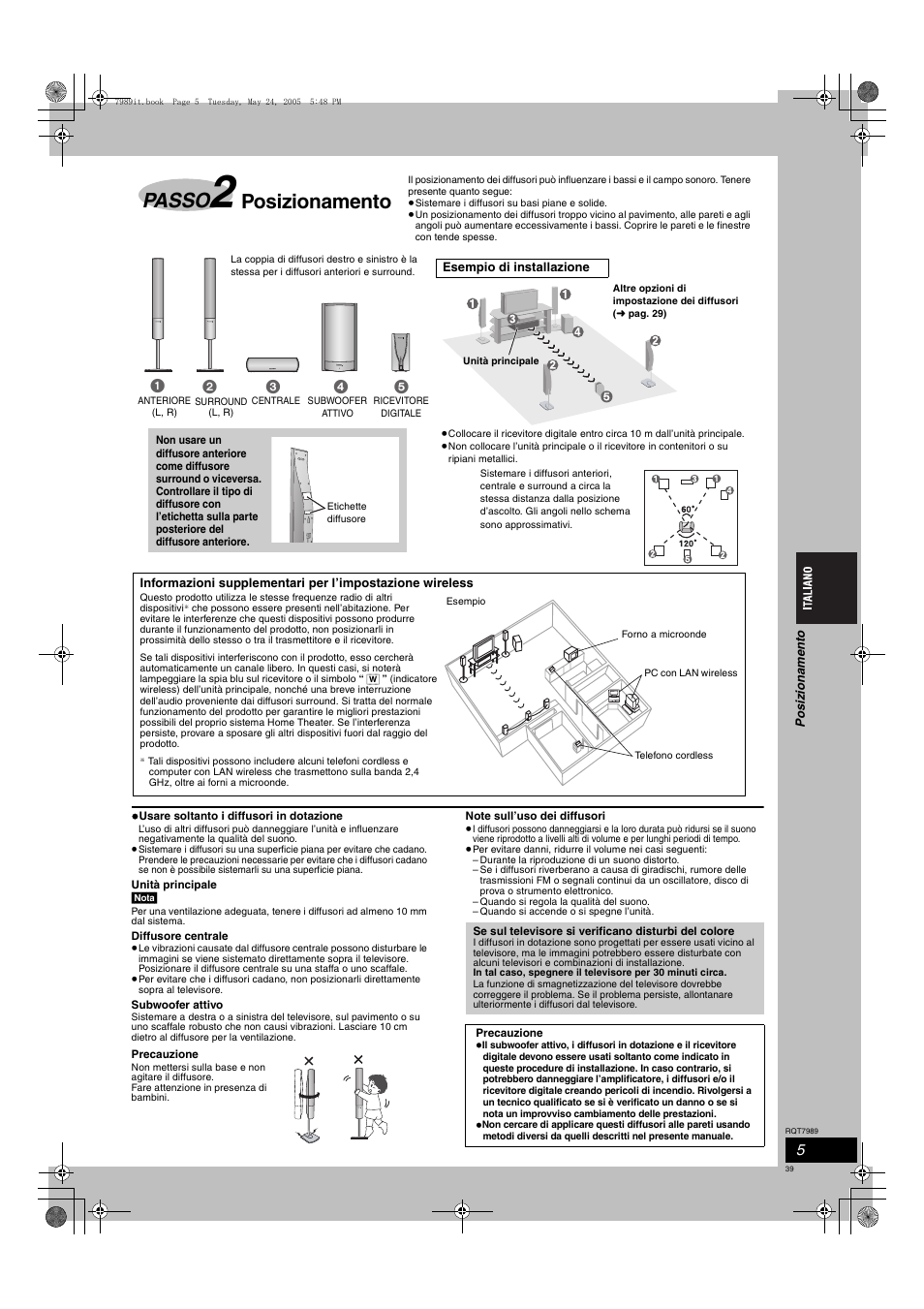 Passo, Posizionamento | Panasonic SCHT885W User Manual | Page 39 / 104