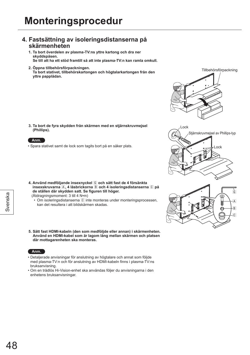Monteringsprocedur | Panasonic TYWK5P1SW User Manual | Page 48 / 80