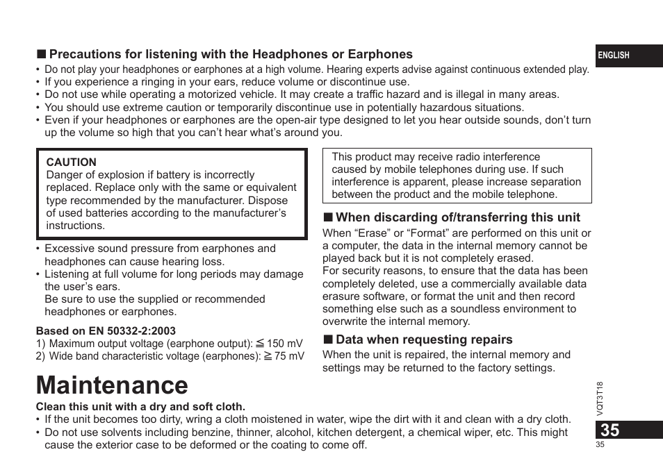 Maintenance | Panasonic RRUS300E User Manual | Page 35 / 136