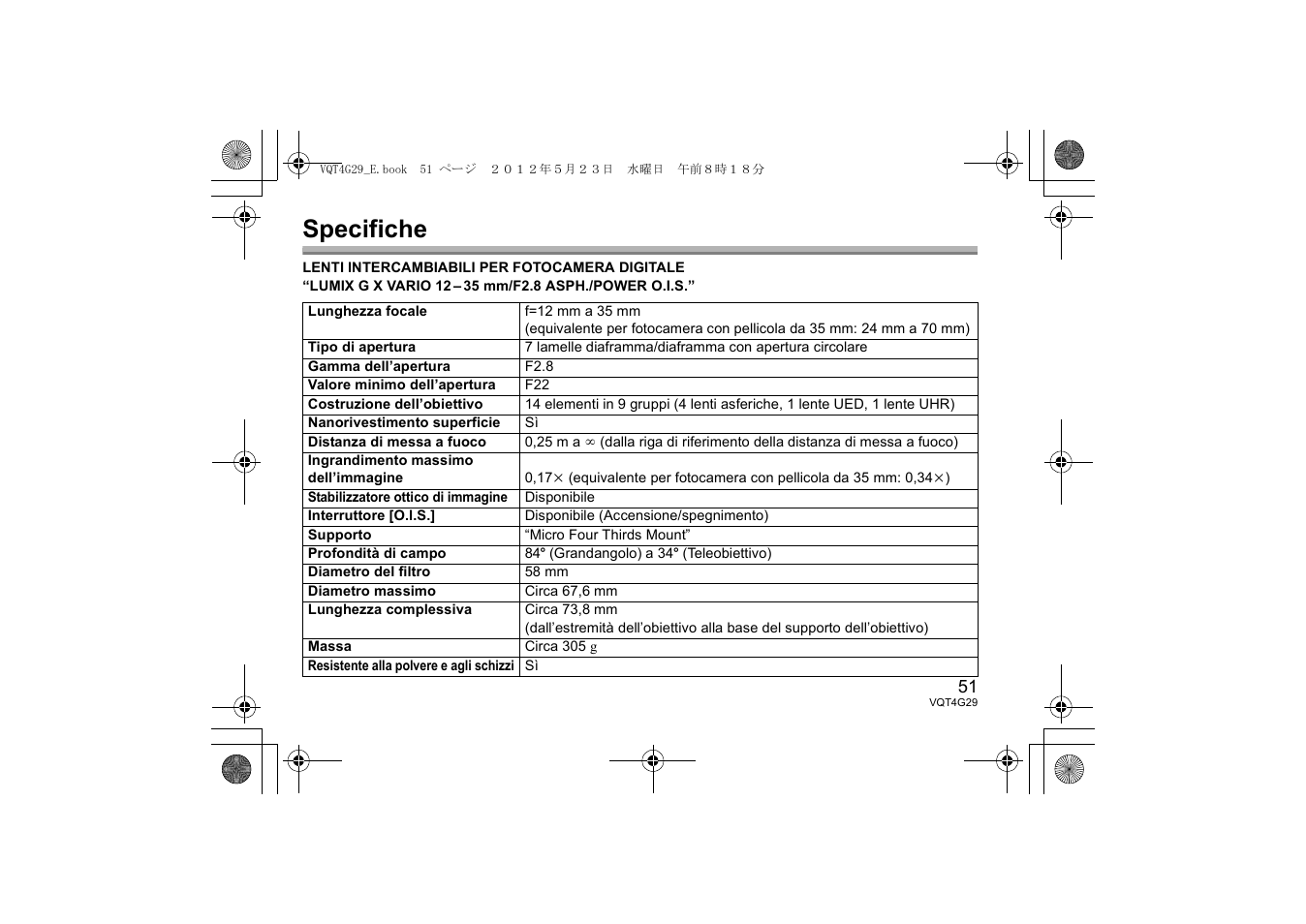 Specifiche | Panasonic HHS12035E User Manual | Page 51 / 72