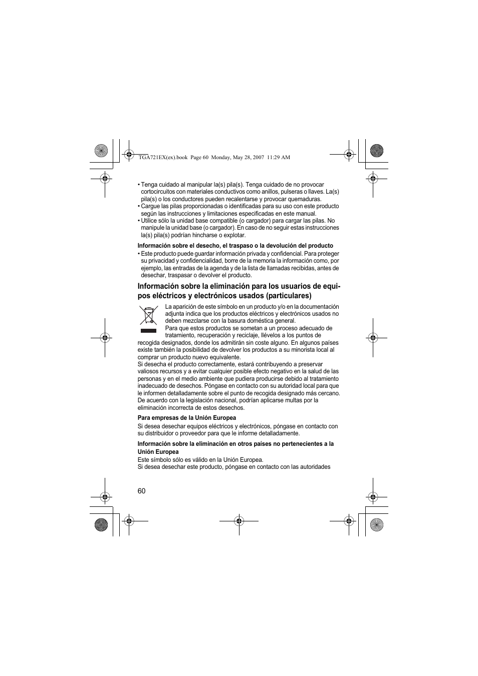 Para empresas de la unión europea | Panasonic KXTGA721EX User Manual | Page 60 / 80