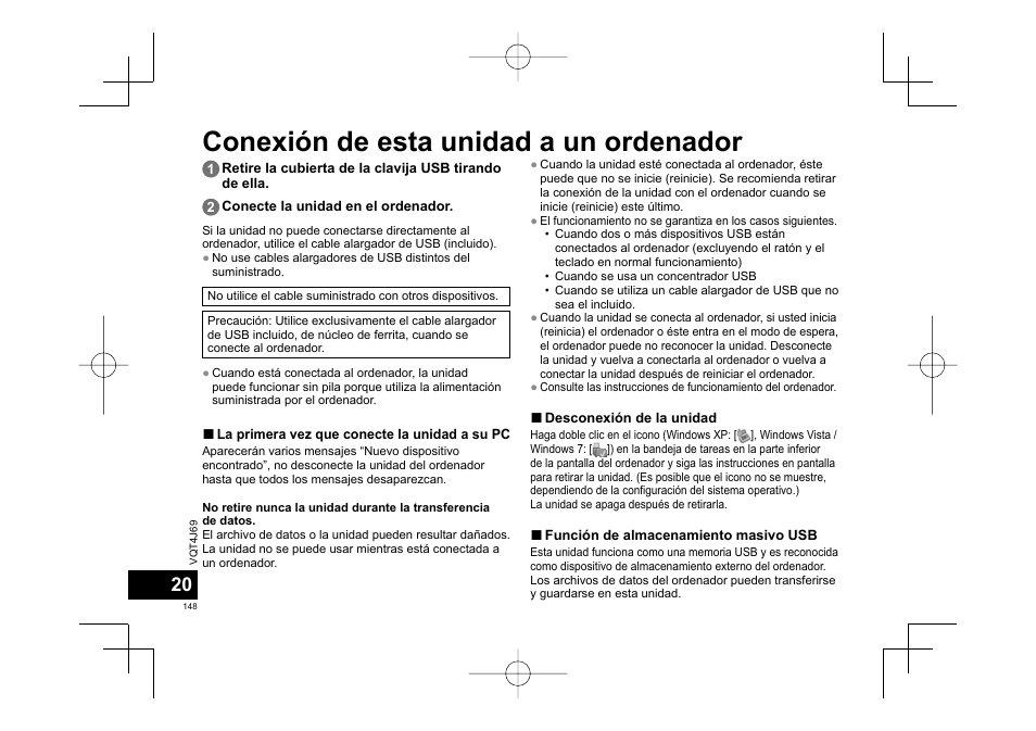 Conexión de esta unidad a un ordenador | Panasonic RRXS350E User Manual | Page 148 / 178