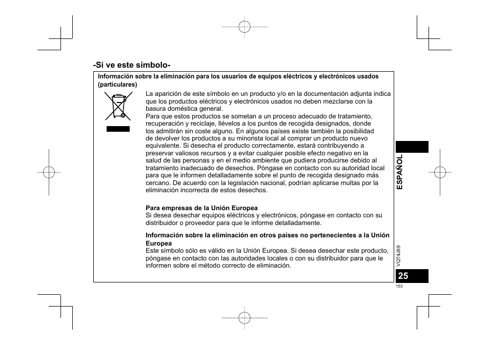 Si ve este símbolo | Panasonic RRXS350E User Manual | Page 153 / 178