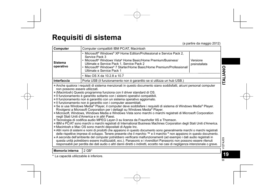 Requisiti di sistema | Panasonic RRXS350E User Manual | Page 99 / 178