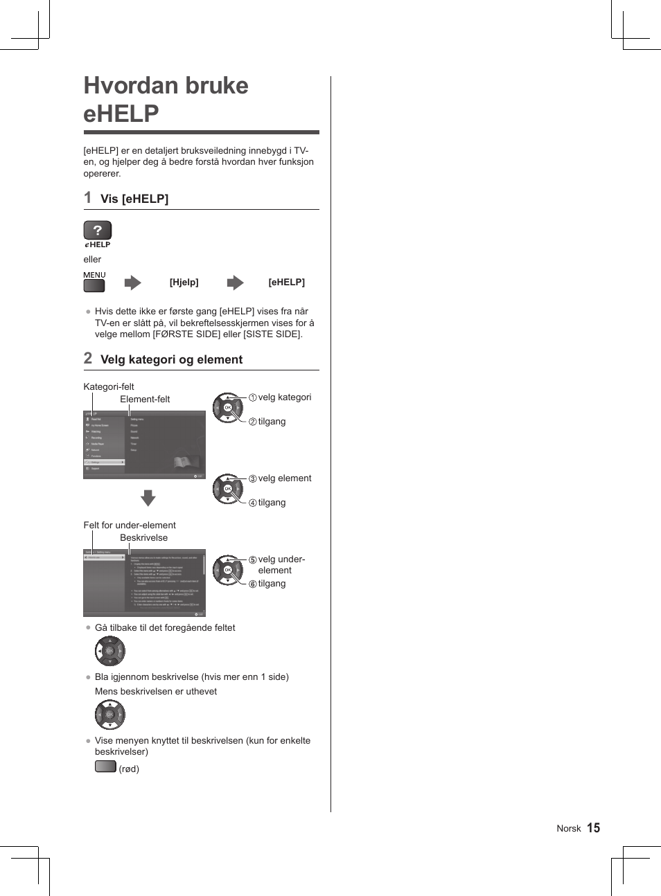 Hvordan bruke ehelp | Panasonic TX32AS500Y User Manual | Page 115 / 140