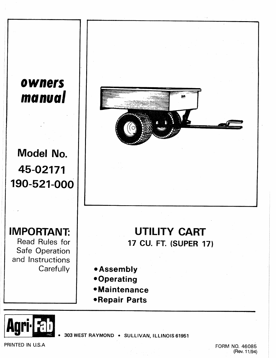 Agri-Fab 190-521-000 User Manual | 12 pages