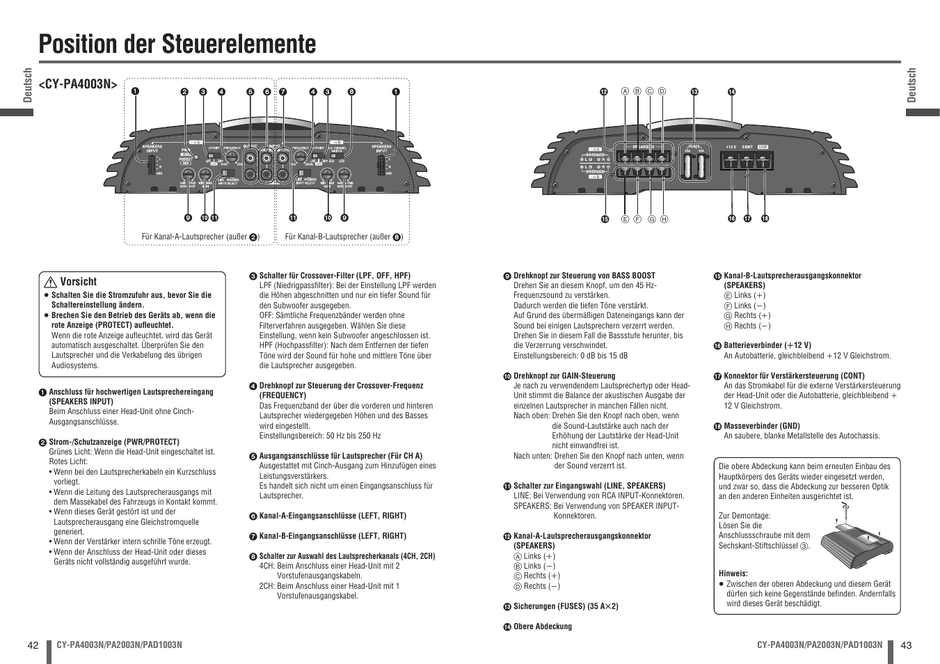 Position der steuerelemente, Cy-pa4003n | Panasonic CYPA2003N User Manual | Page 22 / 82