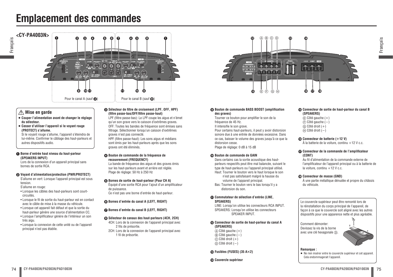 Emplacement des commandes, Cy-pa4003n | Panasonic CYPA2003N User Manual | Page 38 / 82