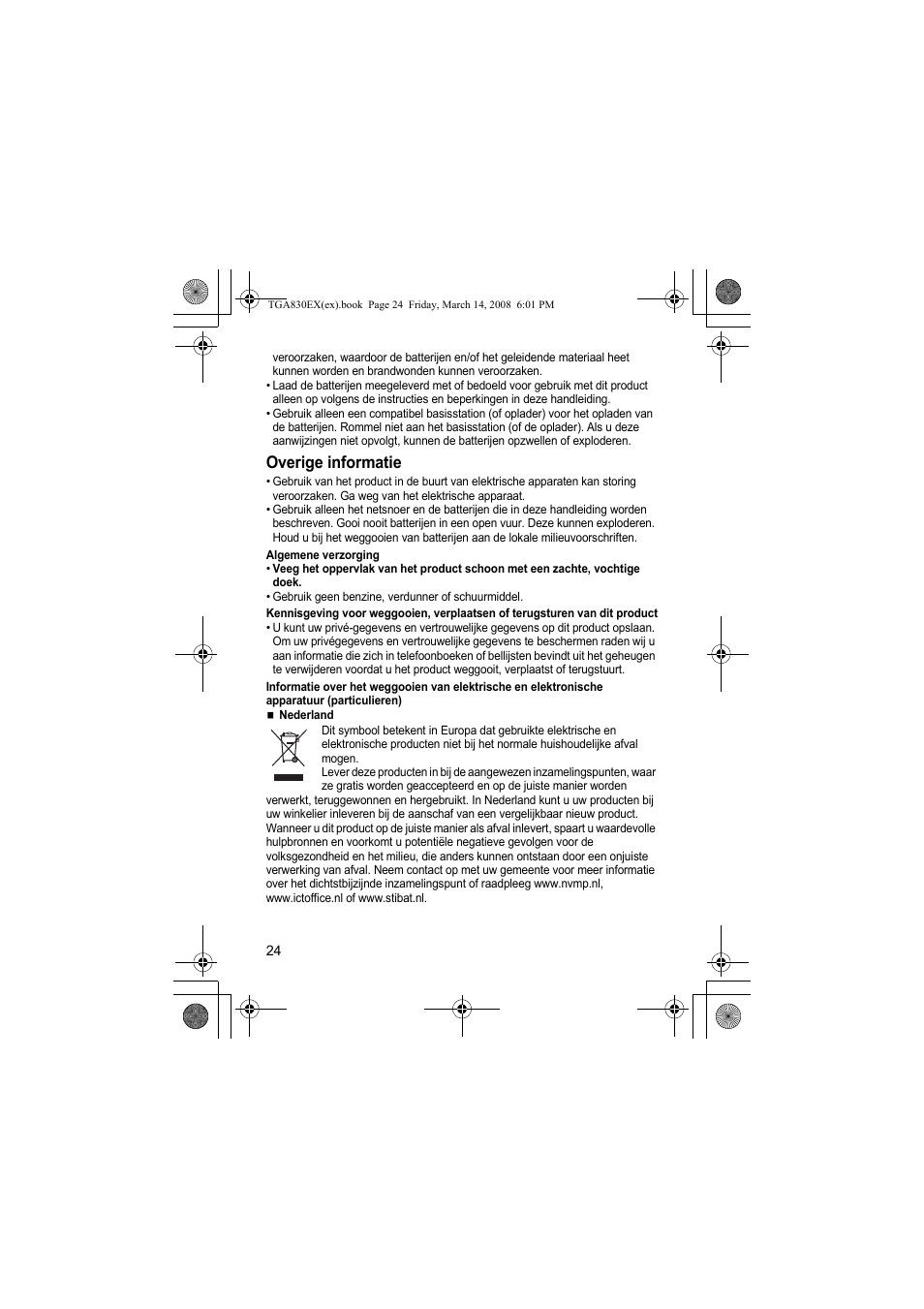 Overige informatie | Panasonic KXTGA830EX User Manual | Page 24 / 80