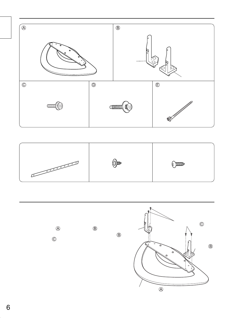 構成部品, 組み立て手順, 転倒防止用部品 | 1．据置きスタンドの組み立て | Panasonic TYST20K User Manual | Page 6 / 60