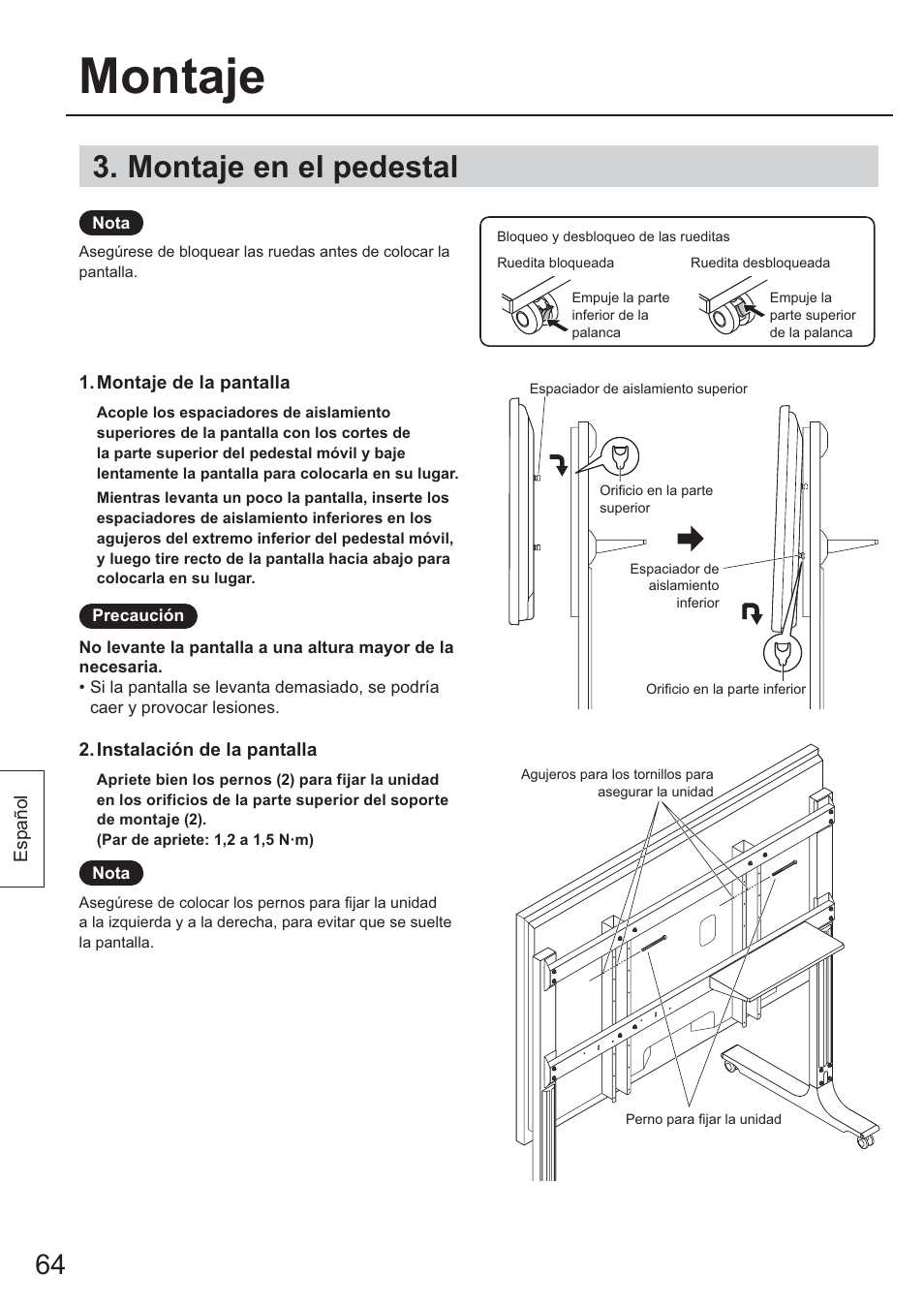 Montaje en el pedestal, Montaje | Panasonic TYST65PF1 User Manual | Page 64 / 96