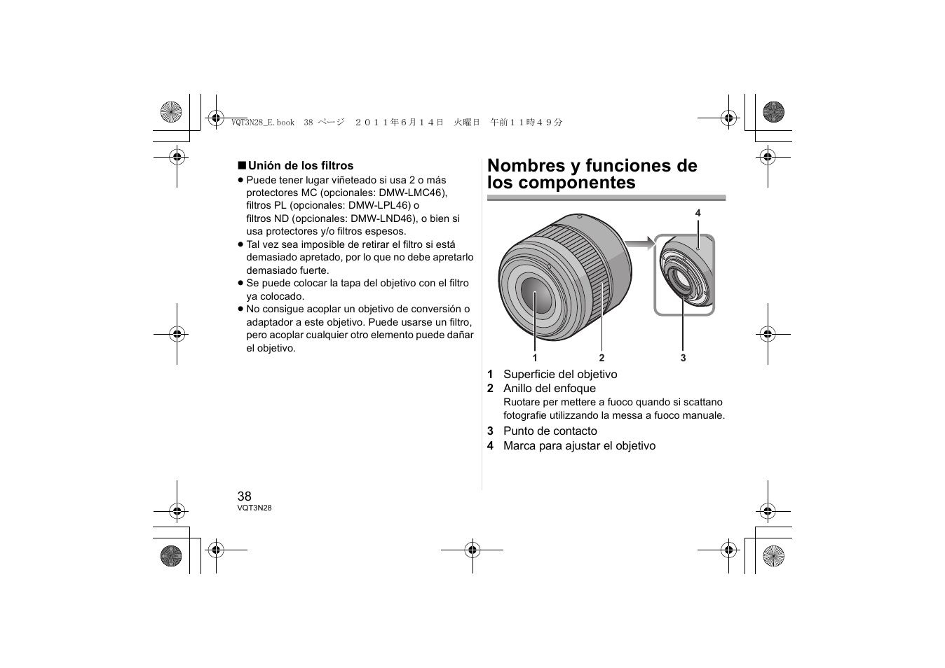 Nombres y funciones de los componentes | Panasonic HX025E User Manual | Page 38 / 72