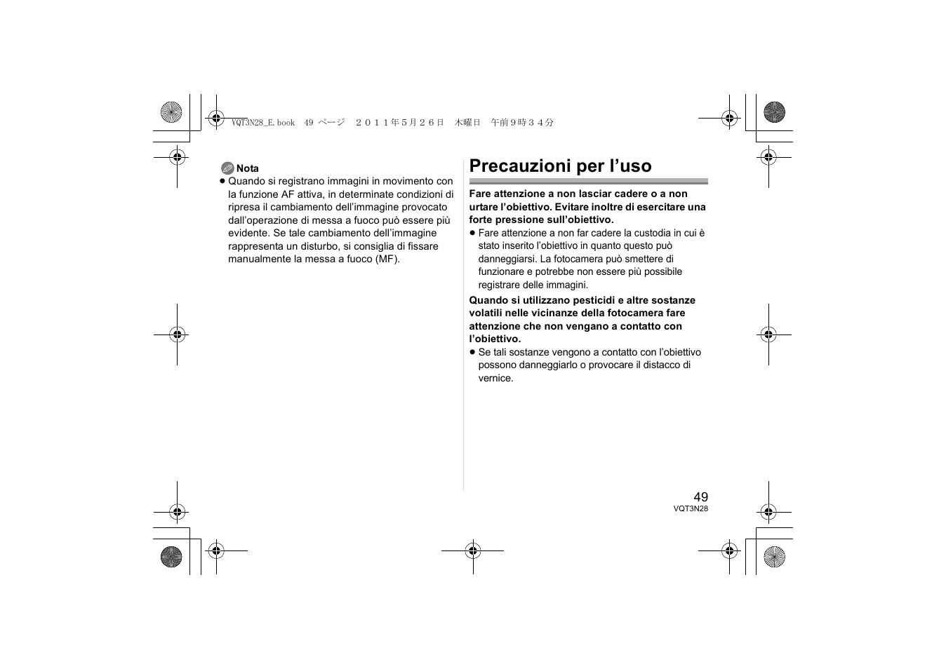 Precauzioni per l’uso | Panasonic HX025E User Manual | Page 49 / 72