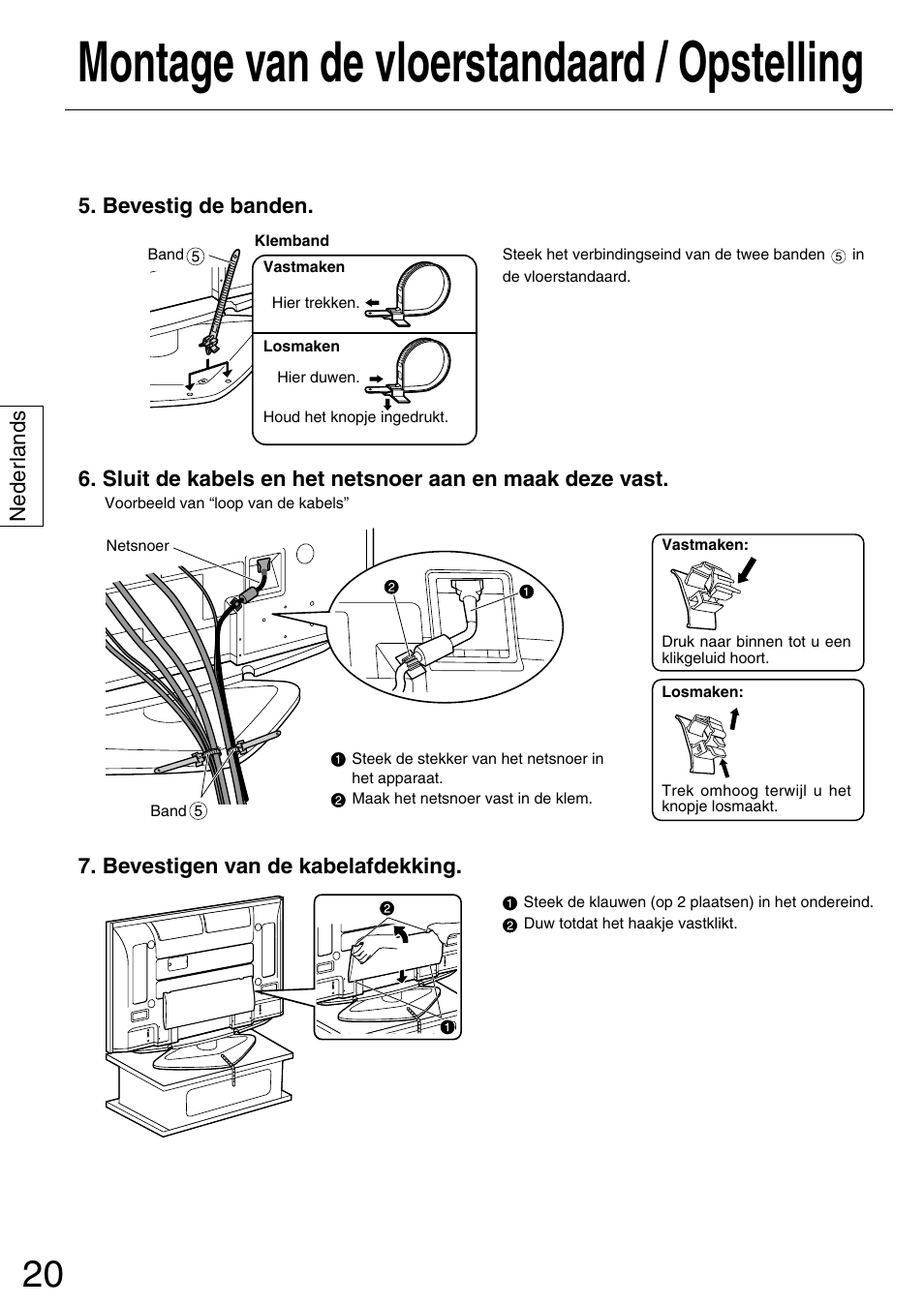 Montage van de vloerstandaard / opstelling | Panasonic TYST50PX500 User Manual | Page 20 / 52