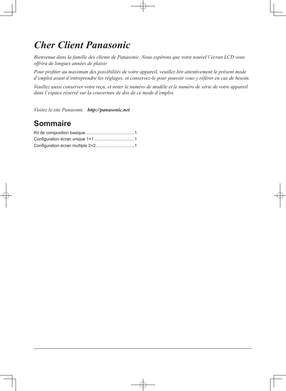 Cher client panasonic, Sommaire | Panasonic TYCF55VW50 User Manual | Page 18 / 40