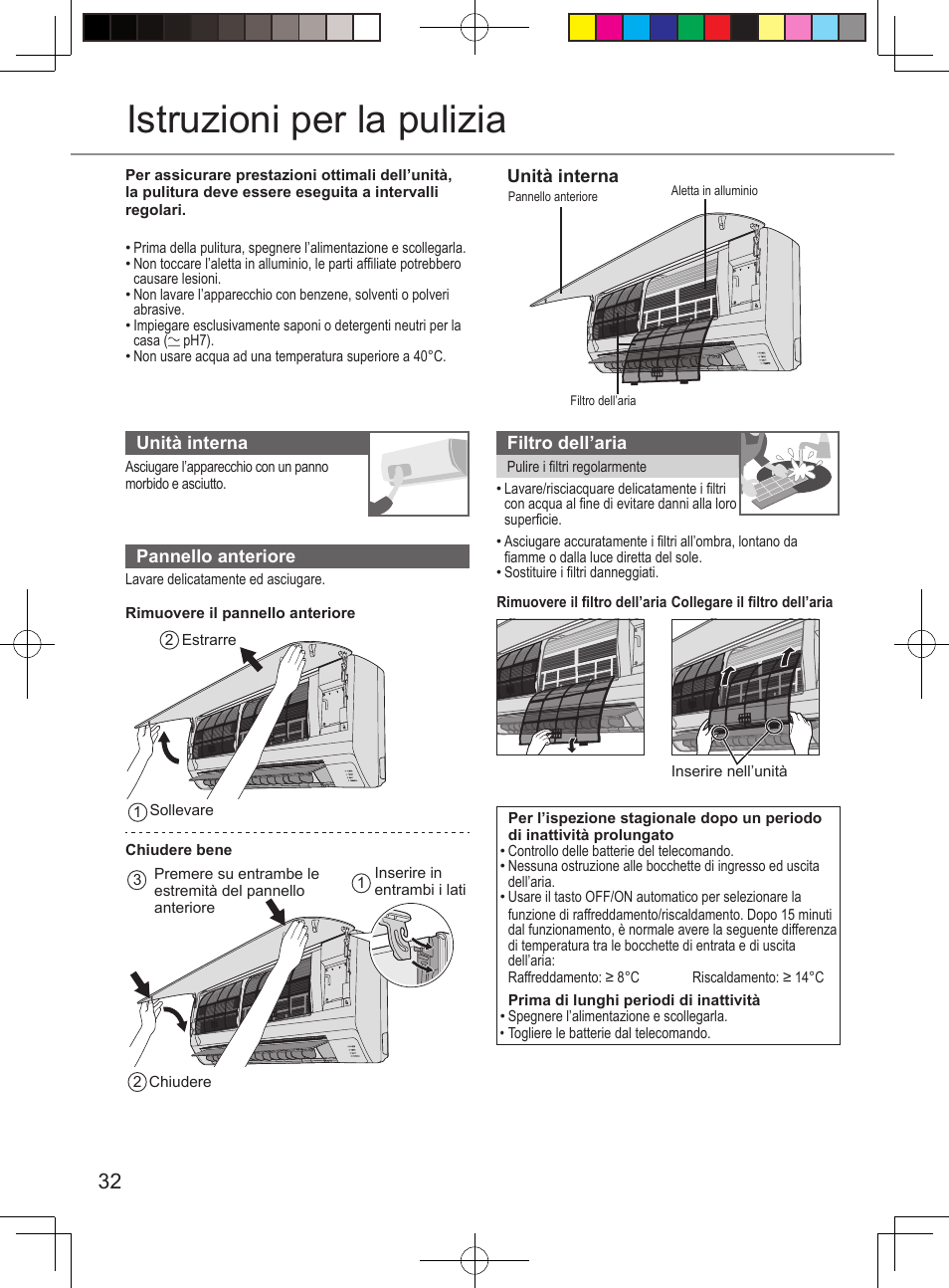 Istruzioni per la pulizia | Panasonic CSUE12PKE User Manual | Page 32 / 56