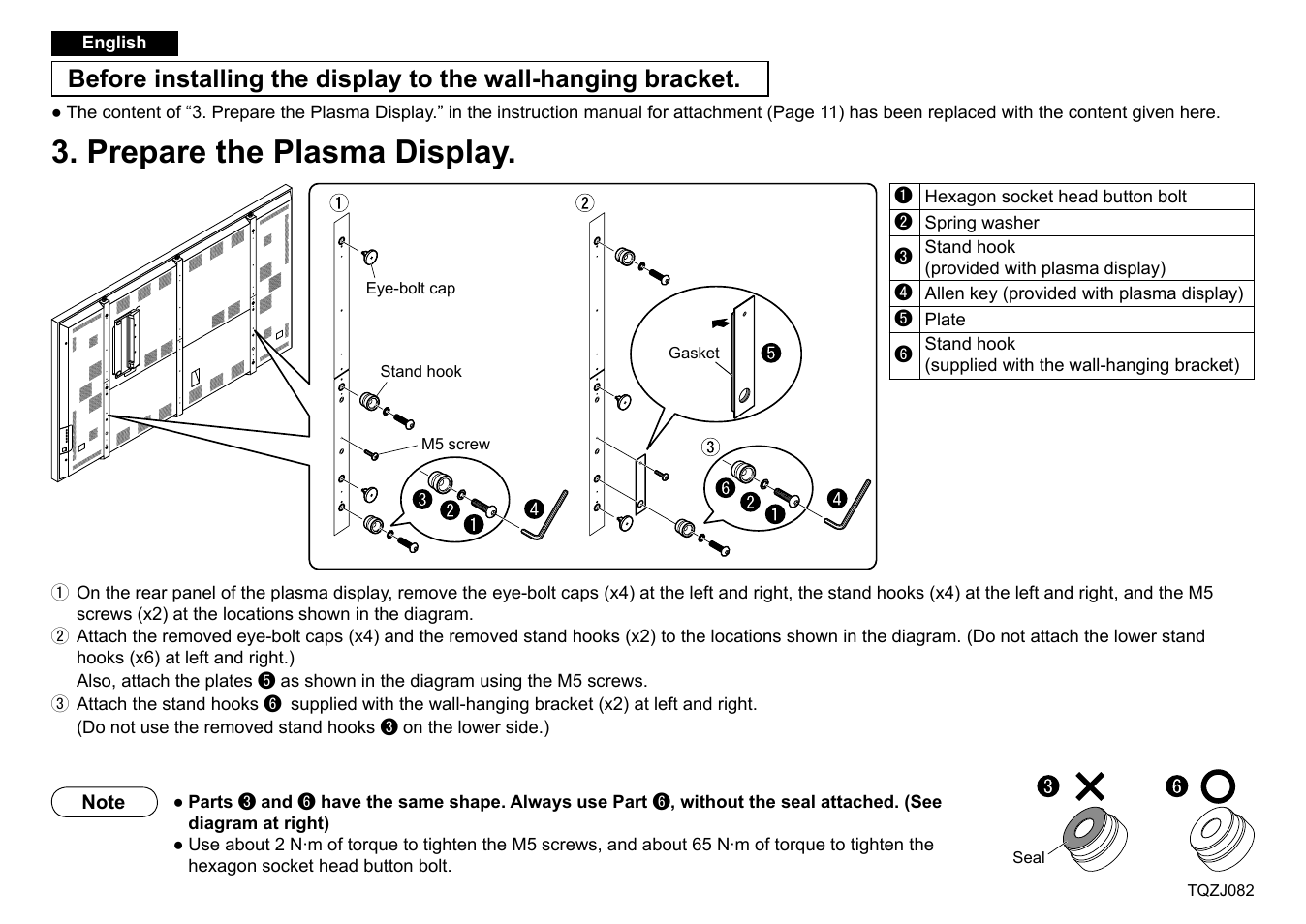 Prepare the plasma display | Panasonic TYWK103PV9 User Manual | Page 2 / 13