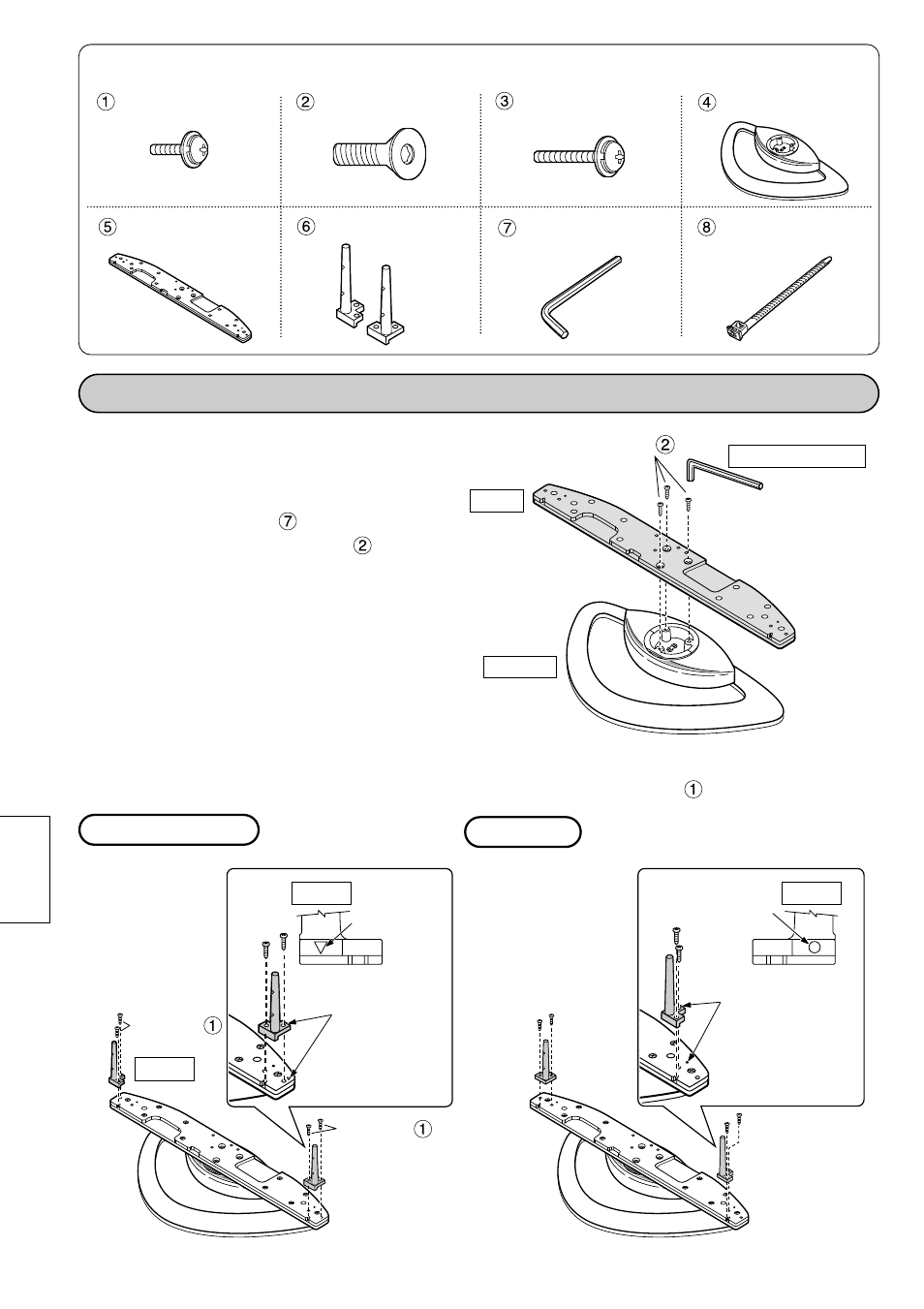 Montering av ställningen, Delar för montering, Fäst stängerna. 1. fäst basen på sockeln | Panasonic TYST10M User Manual | Page 32 / 46