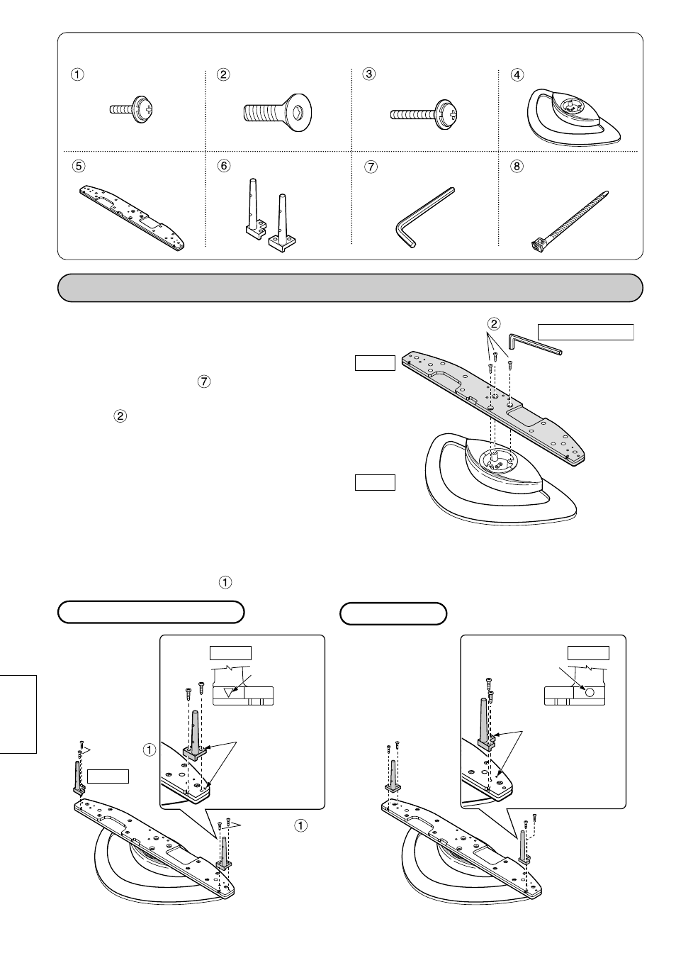 Samling af soklen, Dele til samling, Sæt masterne på. 1. sæt basen på foden | Panasonic TYST10M User Manual | Page 36 / 46